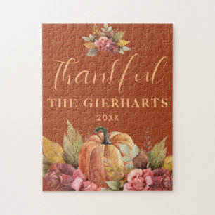 Fall Autumn Orange Pumpkin Thankful Thanksgiving Jigsaw Puzzle