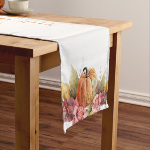 Fall Autumn Orange Pumpkin Thankful Thanksgiving Short Table Runner