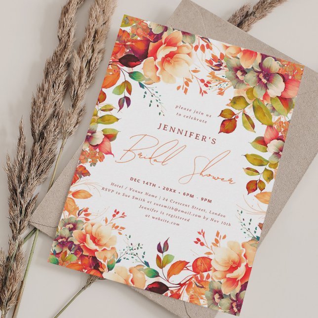 Fall Autumn Painted Floral Bridal Shower Invitation (Fall Autumn Painted Floral Bridal Shower Invitation)
