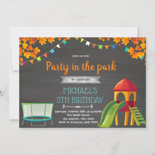 Fall autumn palyground party invitation (Front)