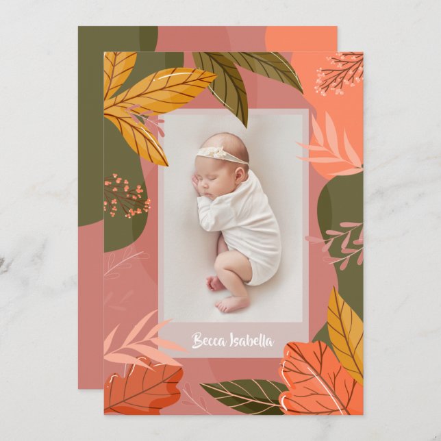 Fall Autumn Photo Birth Announcements (Front/Back)
