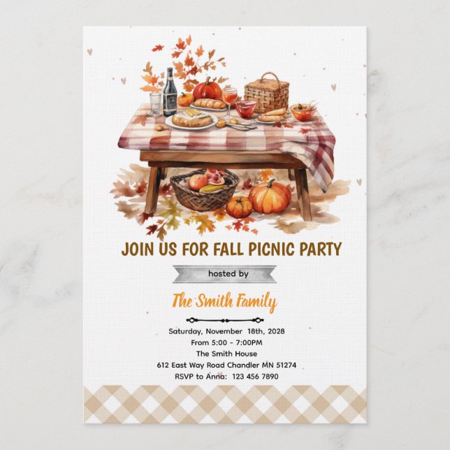Fall autumn picnic party invitation (Front)