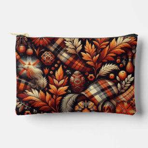 Fall Autumn Plaid Leaves Orange Black Beige Accessory Pouch