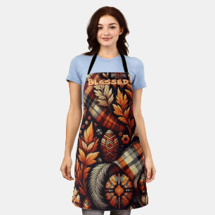 Fall Autumn Plaid Leaves Orange Personalised Apron
