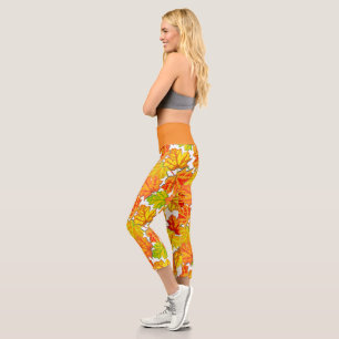 FALL AUTUMN PRINT CAPRI YOGA PANTS LEGGINGS