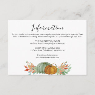 Fall Autumn pumkins information details wedding Enclosure Card