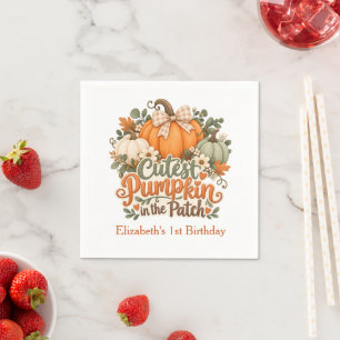 Fall Autumn Pumpkin 1st Birthday Napkin