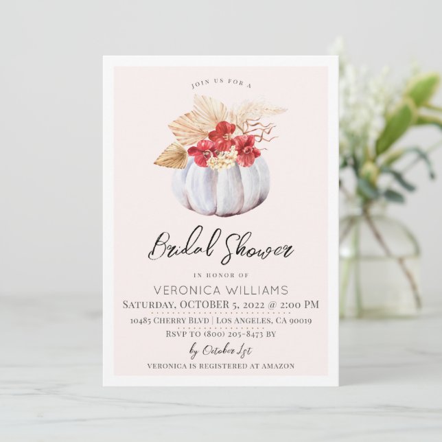 Fall Autumn Pumpkin Bridal Shower Invitation (Standing Front)