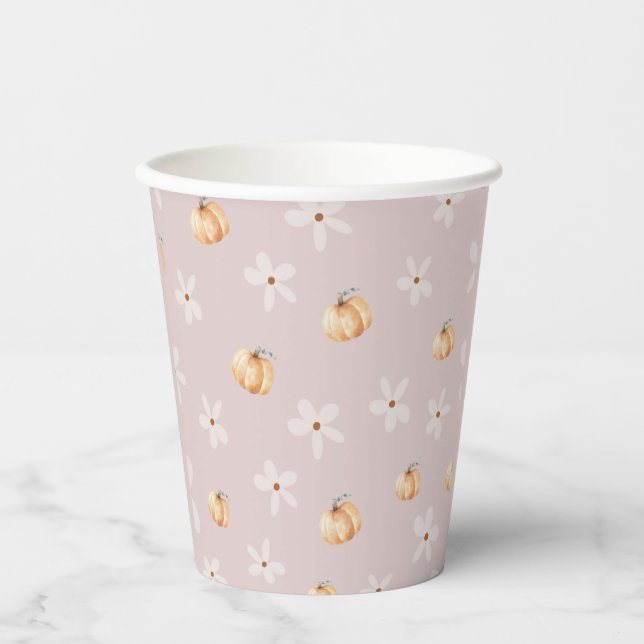 Fall Autumn Pumpkin & Daisy Pattern Paper Cups (Front)