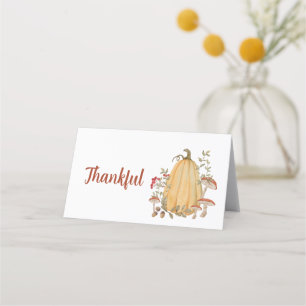 Fall Autumn Pumpkin Floral Thankful Thanksgiving Place Card