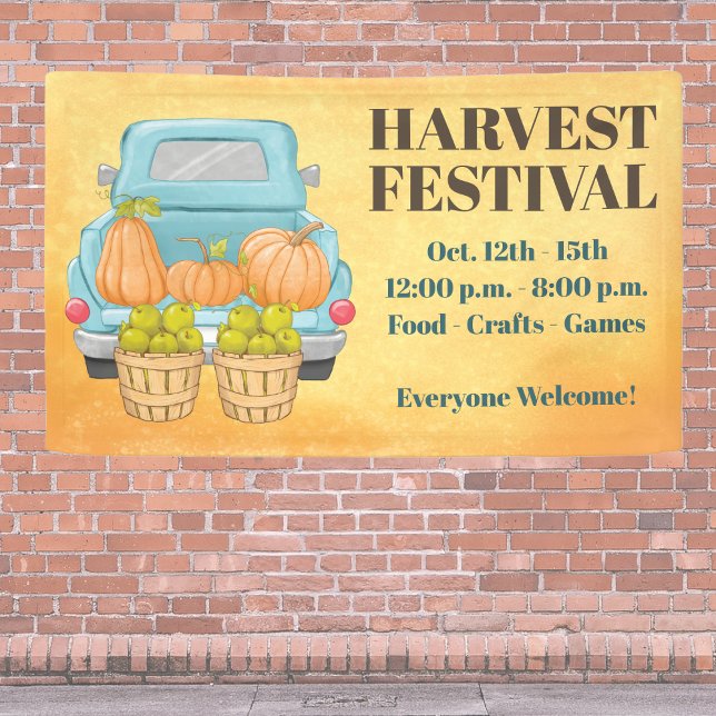 Fall Autumn Pumpkin Harvest Festival Banner (Fall Harvest Festival theme with vintage truck and pumpkins. Great for your fall event. )