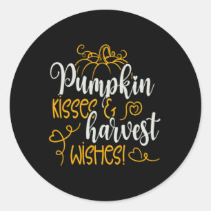 Fall Autumn Pumpkin Kisses And Harvest Wishes  Classic Round Sticker