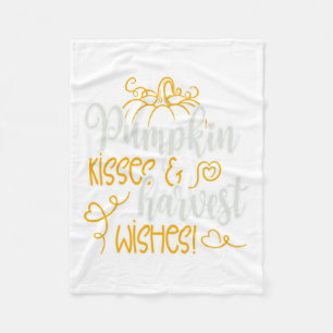 Fall Autumn Pumpkin Kisses And Harvest Wishes Fleece Blanket