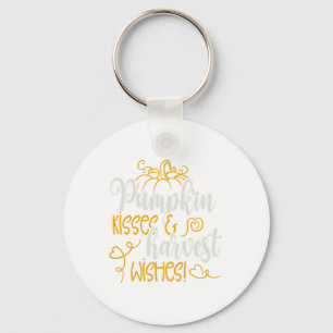 Fall Autumn Pumpkin Kisses And Harvest Wishes Key Ring