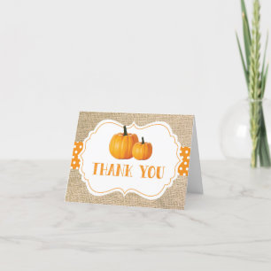 Fall Autumn Pumpkin Orange Burlap Thank You Card