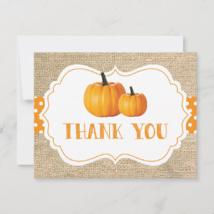 Fall Autumn Pumpkin Orange Burlap Thank You Card