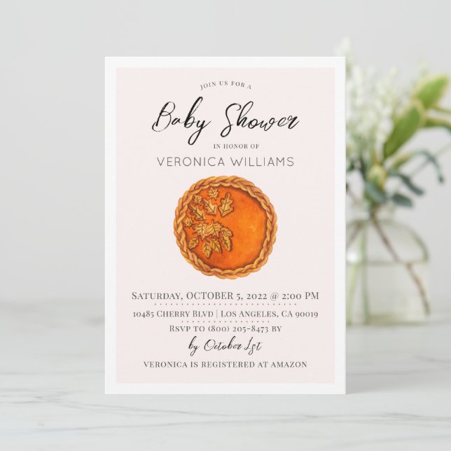 Fall Autumn Pumpkin Pie Baby Shower Invitation (Standing Front)