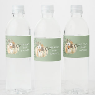 Fall autumn pumpkin rustic brown flower  water bottle label