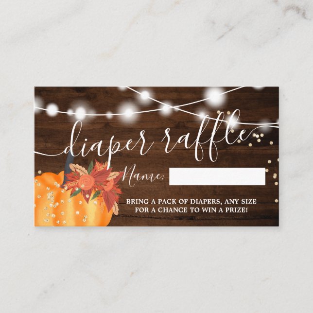 Fall autumn pumpkin string lights diaper raffle business card (Front)