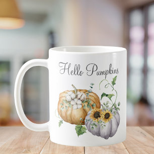 Fall Autumn Pumpkin Sunflower and Cotton Flowers Coffee Mug
