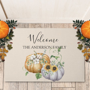 Fall Autumn Pumpkin Sunflower Cotton Flower Doormat