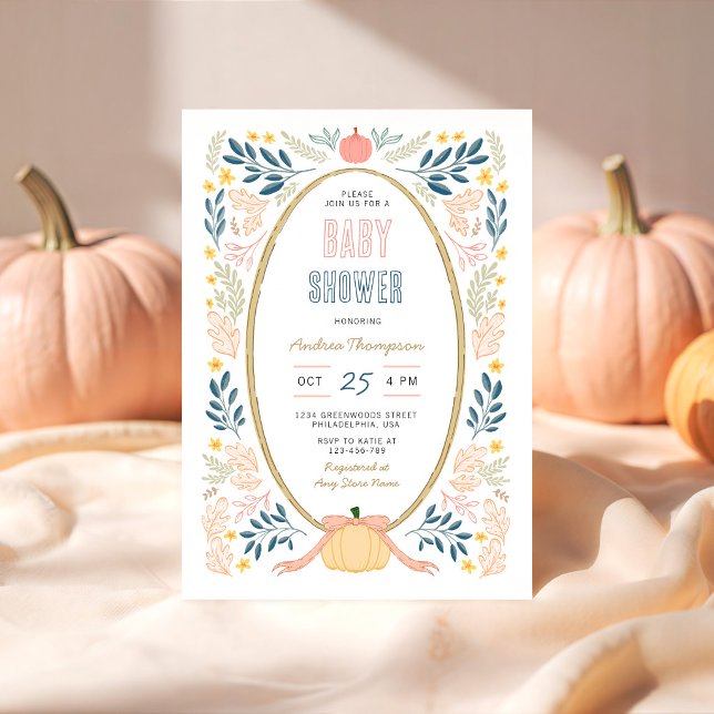 Fall Autumn Pumpkins and Bow Baby Shower Invitation (Creator Uploaded)