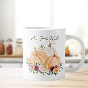  Fall Autumn Pumpkins and Flowers Large Coffee Mug