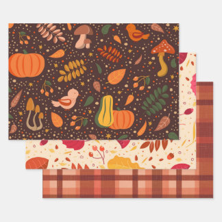 Fall Autumn Pumpkins and Leaves Wrapping Paper Set