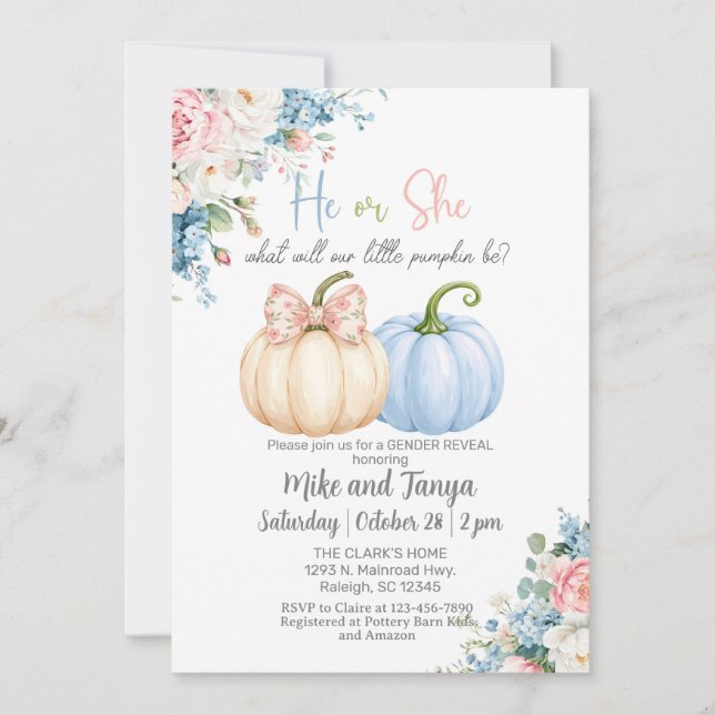 Fall Autumn pumpkins gender reveal invitation. Invitation (Front)