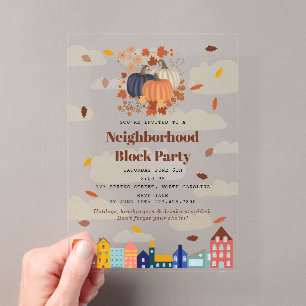 Fall Autumn Pumpkins Neighbourhood Block Party Acrylic Invitations