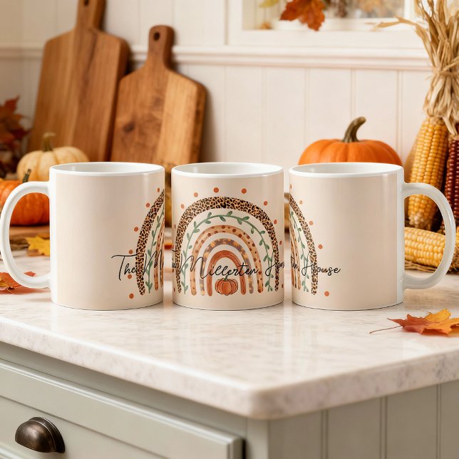 Fall Autumn Rainbow  Coffee Mug (fall rainbow pumpkin mug)