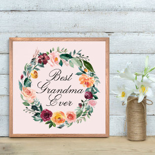 Fall Autumn Rose Flower Floral Wreath Best Grandma Poster