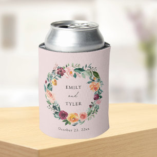 Fall Autumn Rose Flower Floral Wreath Wedding Can Cooler