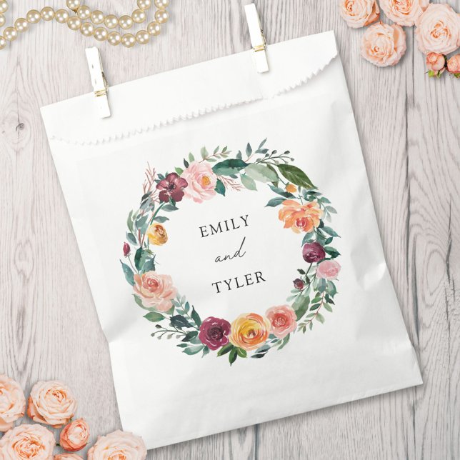Fall Autumn Rose Flower Floral Wreath Wedding Favour Bag (In situ)