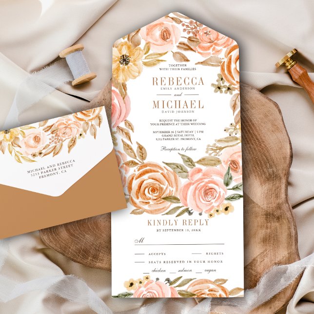 Fall Autumn Rustic Earthy Floral Wedding All In On One Invitation (Creator Uploaded)