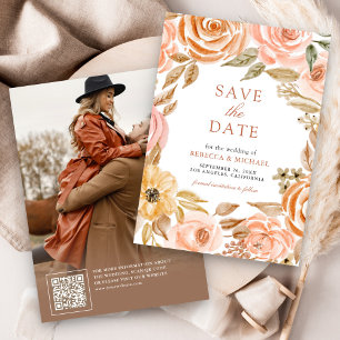 Fall Autumn Rustic Earthy Floral Wedding Photo Save The Date