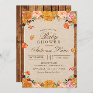 Fall Autumn Rustic Floral Baby Shower Invitation