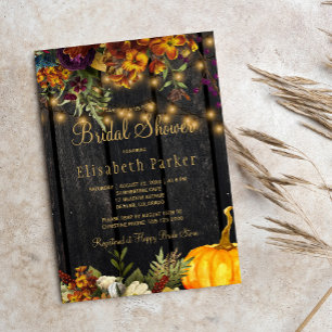 Fall autumn rustic floral barn wood bridal shower invitation
