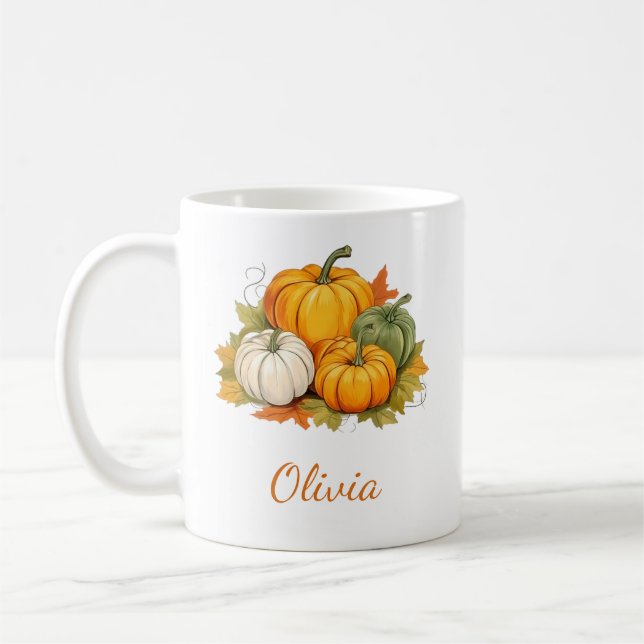 Fall Autumn Rustic Pumpkin Custom Name Baby Shower Coffee Mug (Left)