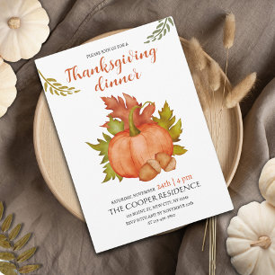 Fall Autumn Rustic Pumpkin Thanksgiving Dinner Invitation