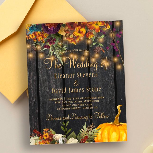 Fall autumn rustic wood budget wedding invitation (Creator Uploaded)