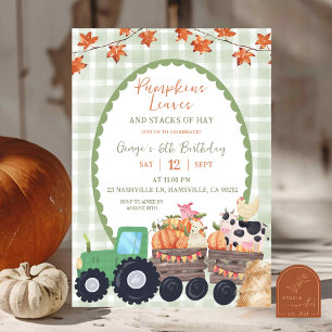 Fall Autumn Sage Green Farm Animal Birthday Invitation