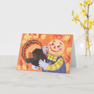 Fall Autumn Scarecrow and Turkey Card