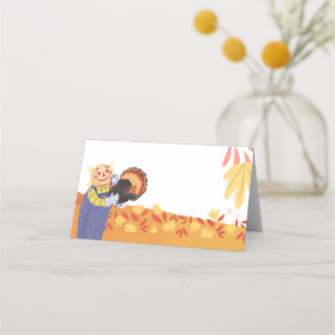 Fall Autumn Scarecrow and Turkey Place Card