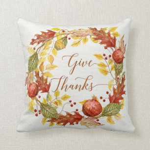 Fall Autumn Season Pomegranate Leaves Give Thanks Cushion