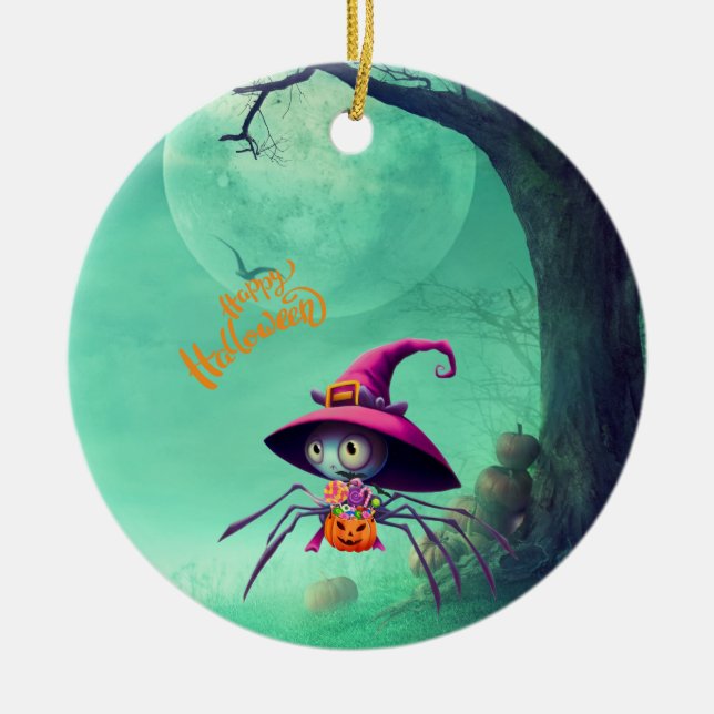Fall/autumn/spider/witch/halloween Ceramic Ornament (Front)