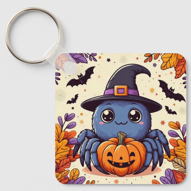 Fall/autumn/spider/witch/halloween Key Ring (Front)