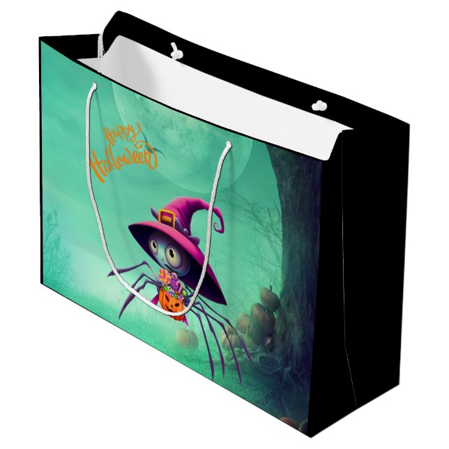Fall/autumn/spider/witch/halloween Large Gift Bag (Front Angled)