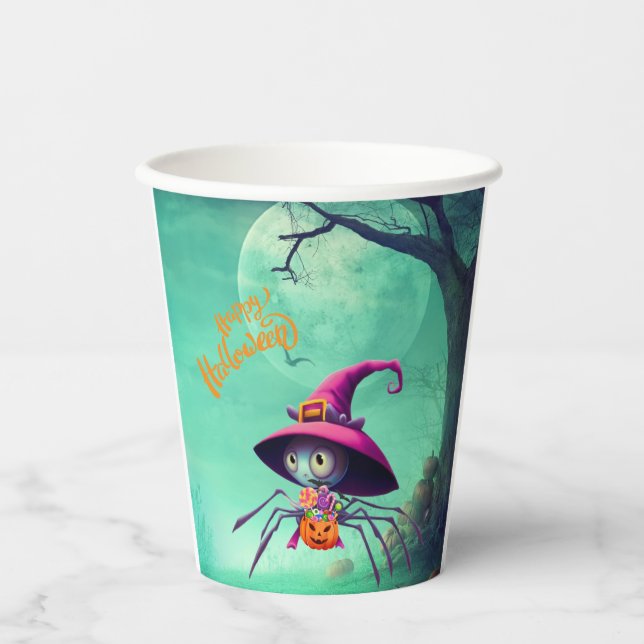 Fall/autumn/spider/witch/halloween Paper Cups (Front)
