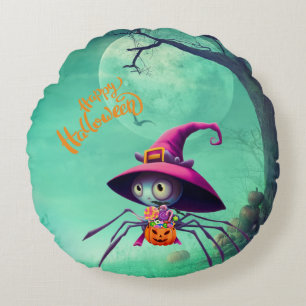 Fall/autumn/spider/witch/halloween Round Cushion